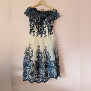 Gently Used Chi Chi London Dress Size 16 UK Navy Blue And Lace Prom Dress